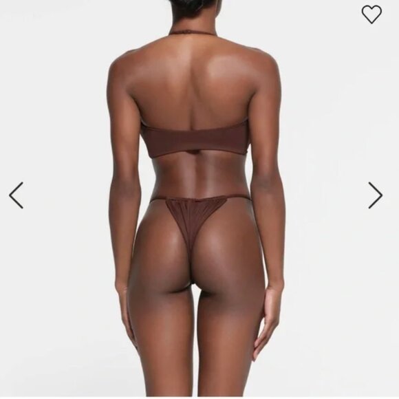 SKIMS Recycled Swim Cut Out Ruched Halter Triangle Top in M COCOA NWT - Picture 2 of 8